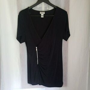 Chico's Travelers Women's Black Blouse V Neck Side Zipper Front Size 2 US L